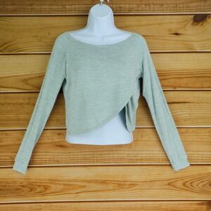 South Beach Cropped Sweater Womens 8 Green Heathered Long Sleeves Asymmetrical